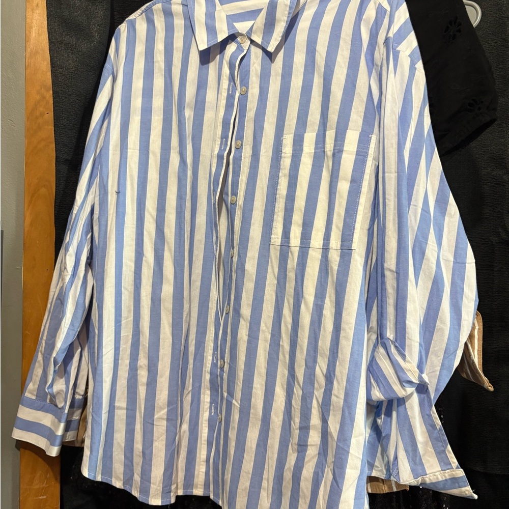 Maurices Blue and White Striped Women's Button Down Shirt
